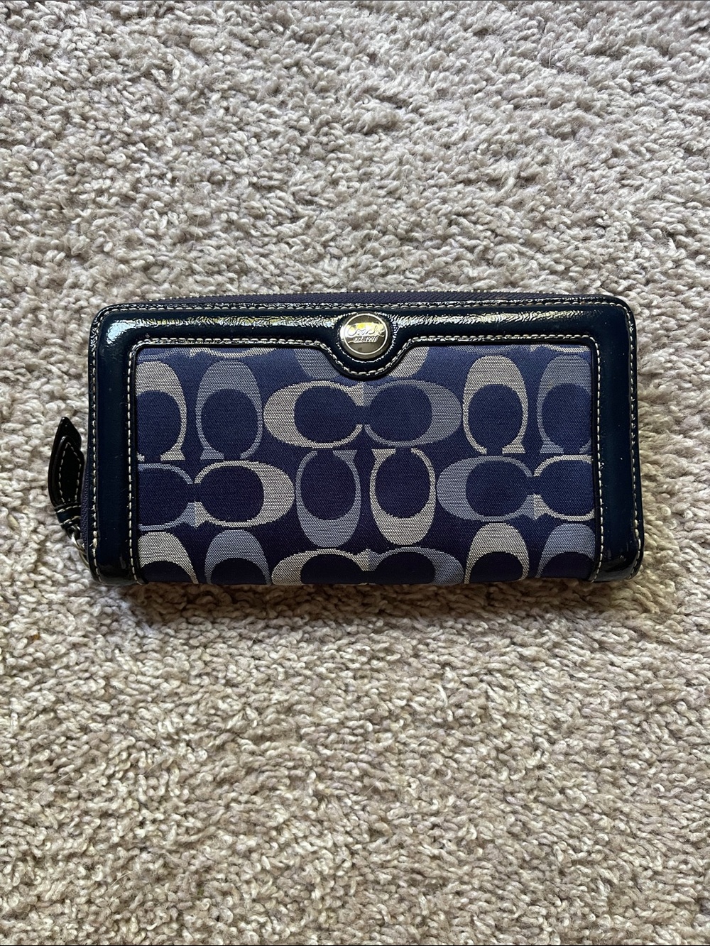 Coach Navy and Gray Signature Zip Wallet
